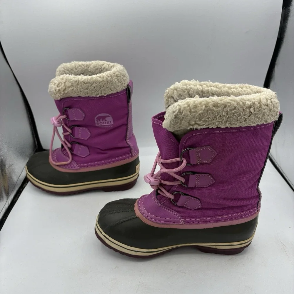 Sorel Boots Girls Youth Size 3 Yoot Pac‎ Snow Rain Waterproof Winter Pink Black
